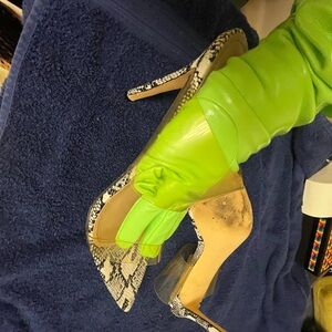 Green and Snake Print Women's Heels